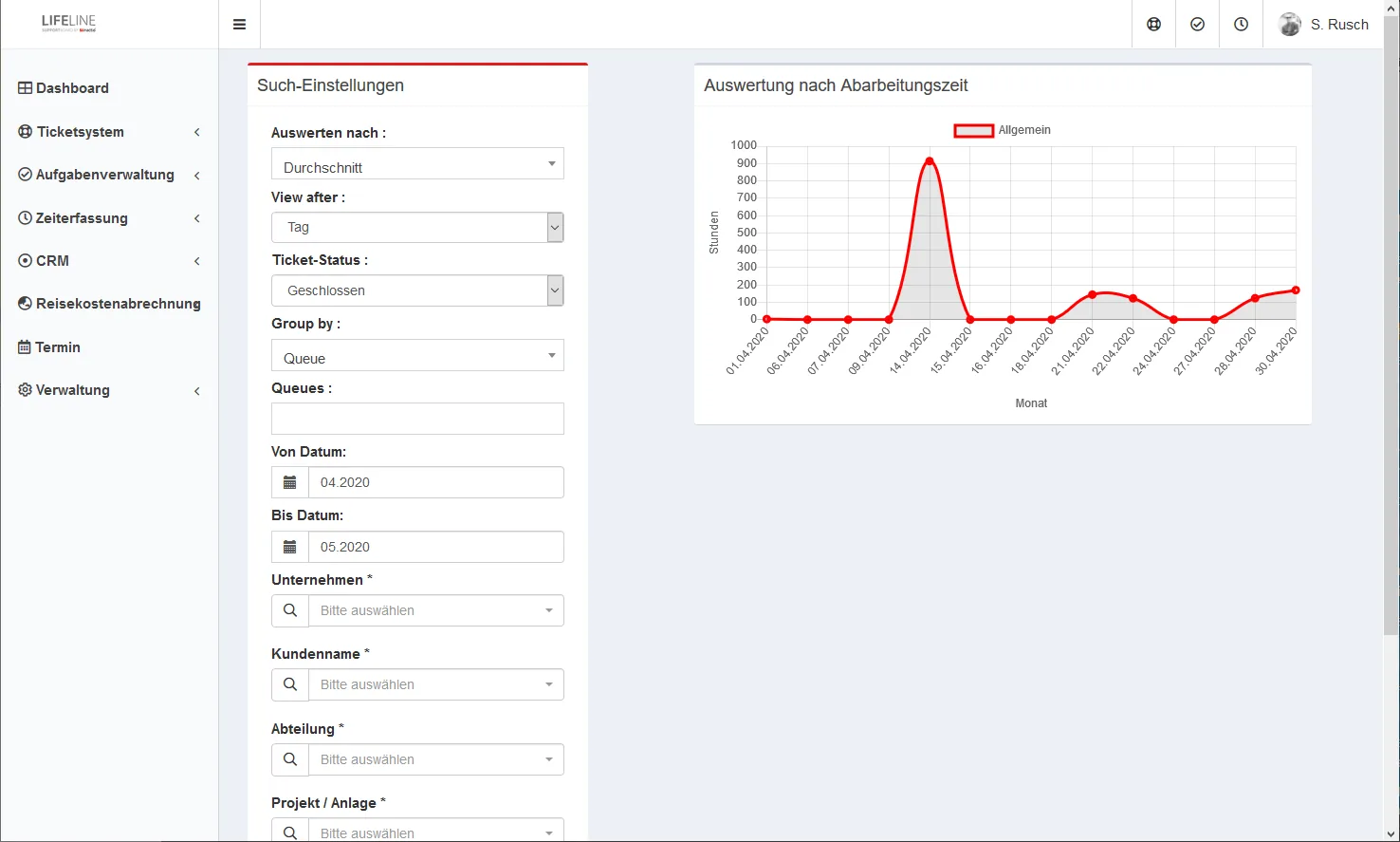 Screenshot: Auswertungsfunktion